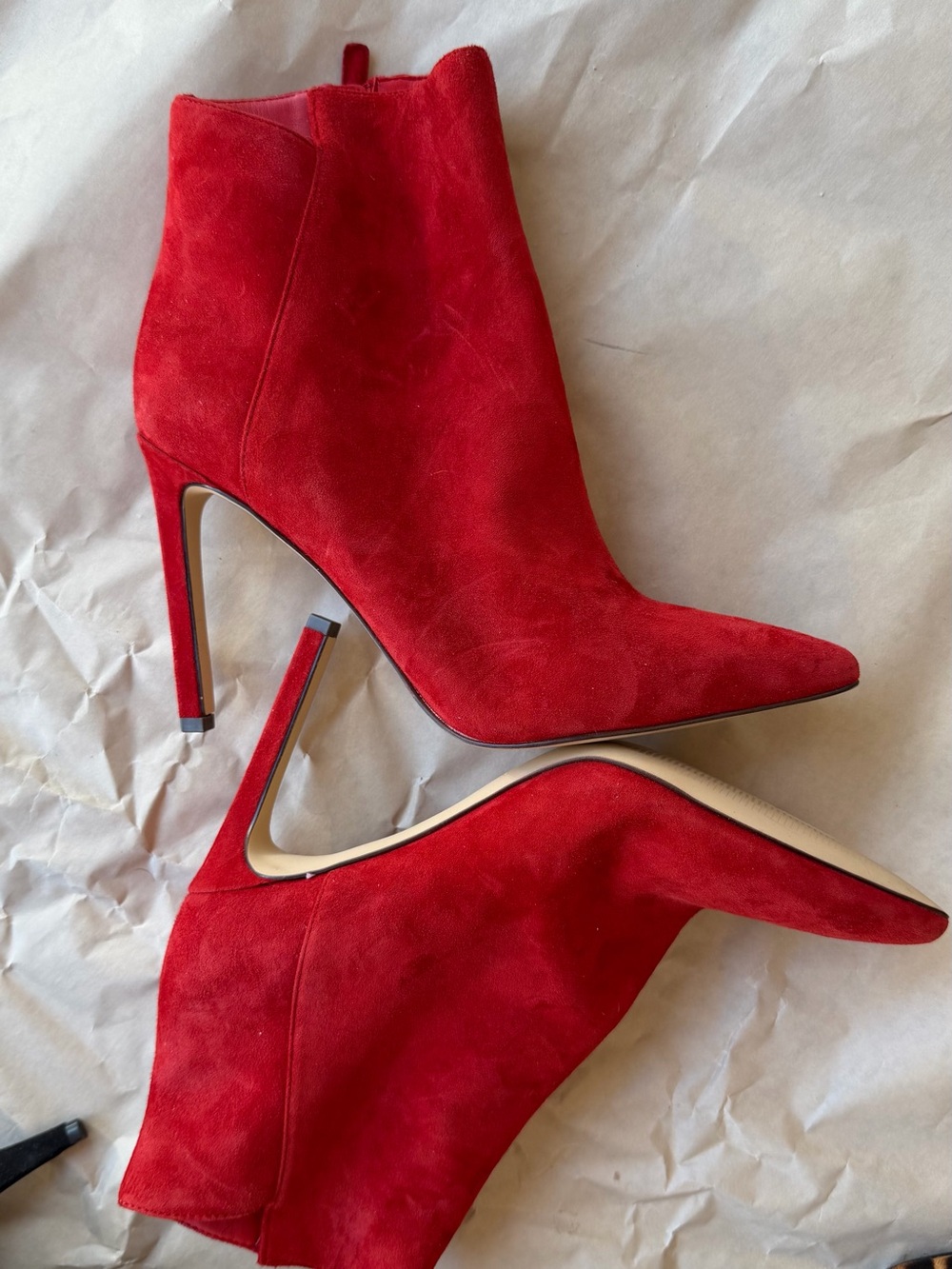 Red Suede Pointed-Toe Stiletto Ankle Boots - Women
